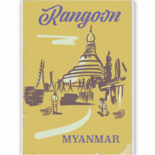 Sticker Affiche de voyage vintage de Rangoon Myanmar