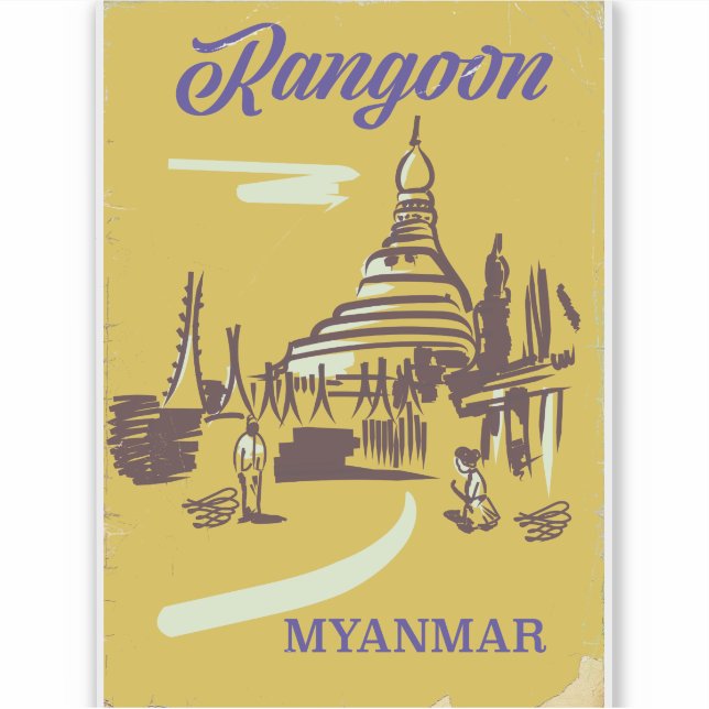 Sticker Affiche de voyage vintage Rangoon Myanmar (Devant)