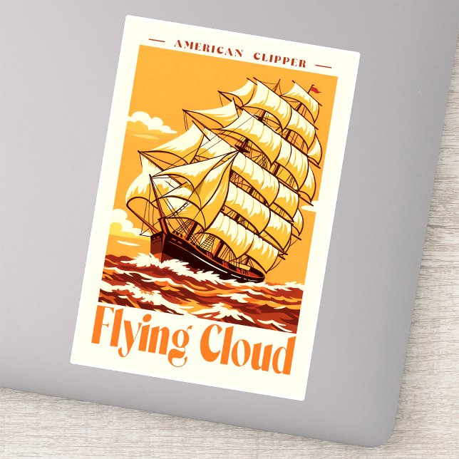 Sticker Affiche Vintage du Navire Clipper Américain Flying (Flying Cloud American Clipper Ship Vintage Poster. Sticker)