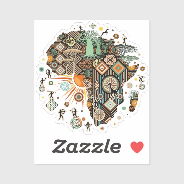 Sticker Africa Map Decorative Tribal Elements Pattern (Feuille)