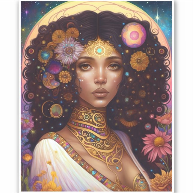 Sticker African American Black Goddess Queen Imaginaire Ar (Devant)
