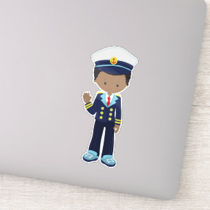 Sticker African American Boy, Boat Captain, Skipper, Sea