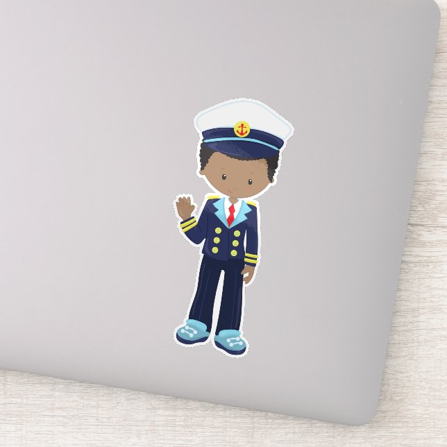 Sticker African American Boy, Boat Captain, Skipper, Sea (Détail)