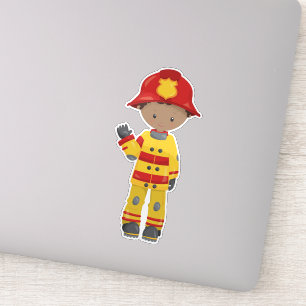 Sticker African American Boy, pompier, pompier, casque