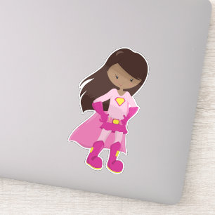 Sticker African American Girl, Pink Cape, Superhero Girl