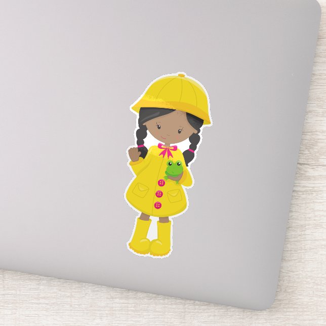 Sticker Afro-Américaine, Manteau à la pluie, Pluie, Bottes (Détail)
