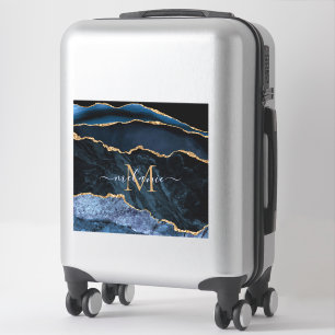 Sticker Agate Marine Blue Gold Gemstone Marble Nom du mono