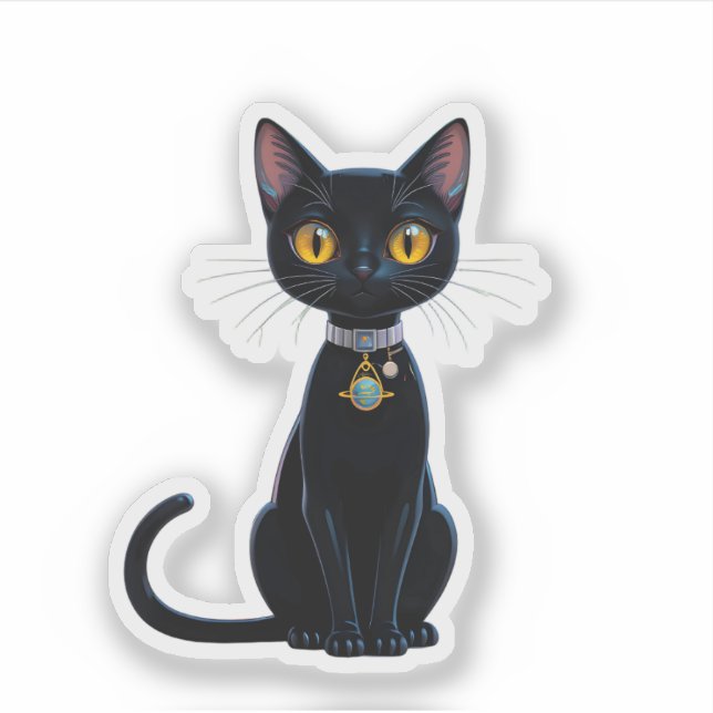 Sticker Âge atomique futuriste de l'espace Chat noir cosmi (Devant)