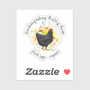 Sticker Agritourisme de poulet jaune Floral noir