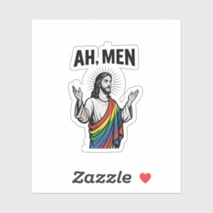 Sticker Ah Men Funny LGBT Gay pride Jesus Rainbow