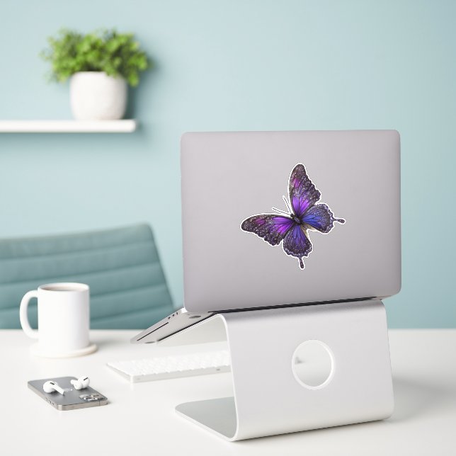 Sticker Ailes scintillantes : Papillon à étincelles violet (Ordinateur portable sur le bureau)