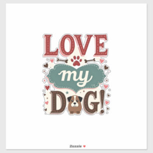 Sticker Aime Moi Aime Mon Chien Vintage Joli Empreinte De