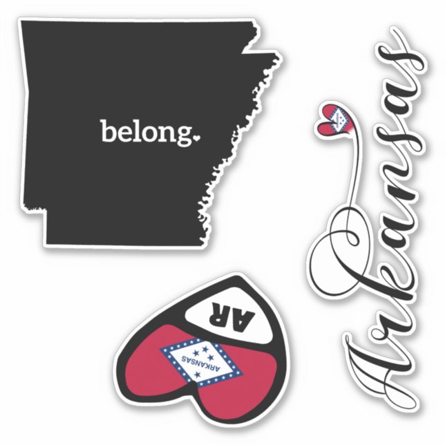 Sticker Aimer Arkansas, 3 Designs Différents, Die Cut (Devant)