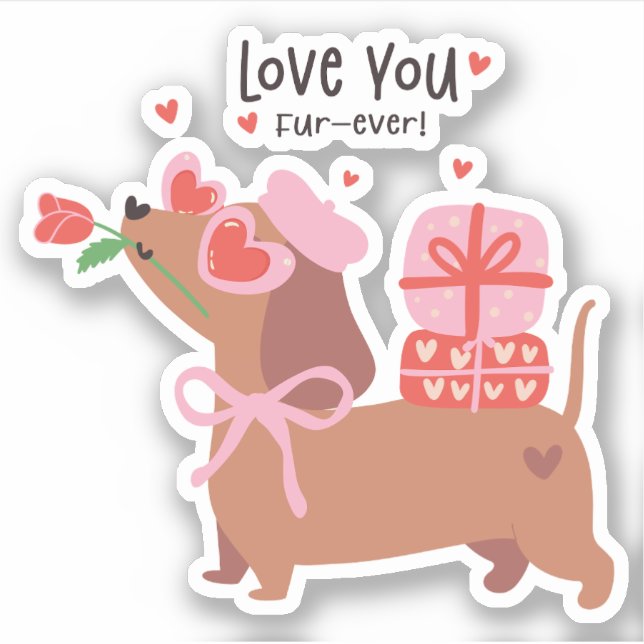 Sticker Aimez-vous quatre-jamais mignon chien français Dac (Devant)
