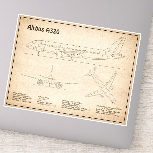Sticker Airbus A320 - Plan de dessin du plan directeur de  (Airbus A320 - Airplane Blueprint Drawing Plans SD. Sticker)