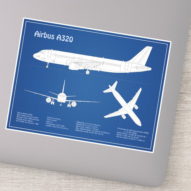 Sticker Airbus A320 - Plans de dessin de plan d'avion ABD (Airbus A320 - Airplane Blueprint Drawing Plans ABD. Sticker)