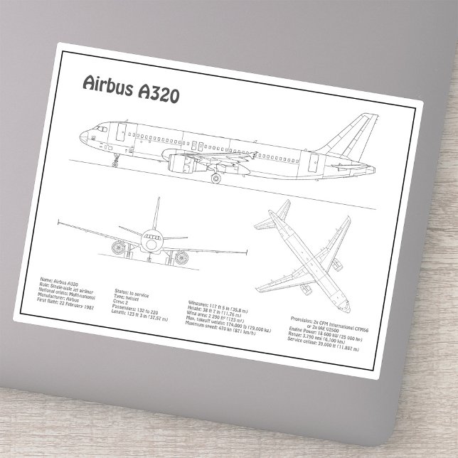 Sticker Airbus A320 - Plans de dessin de plan d'avion BD (Airbus A320 - Airplane Blueprint Drawing Plans BD. Sticker)