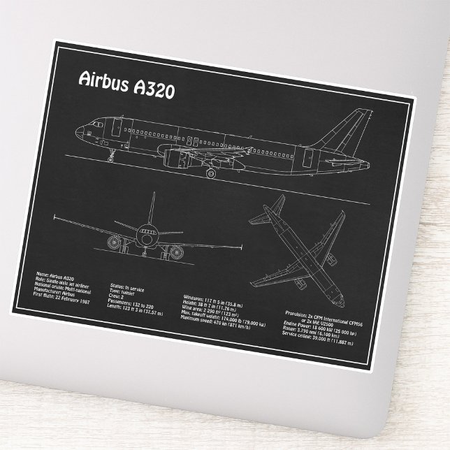 Sticker Airbus A320 - Plans de dessin de plan d'avion PD (Airbus A320 - Airplane Blueprint Drawing Plans PD. Sticker)