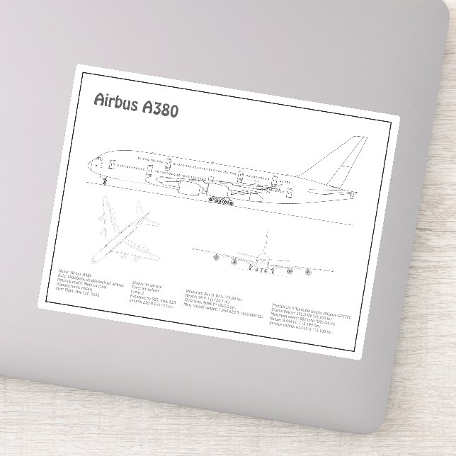 Sticker Airbus a380 - Plan de dessin du plan d'avion BD (Détail)