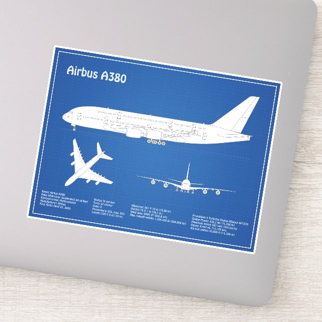 Sticker Airbus a380 - Plans de dessin de plan d'avion ABD (Détail)