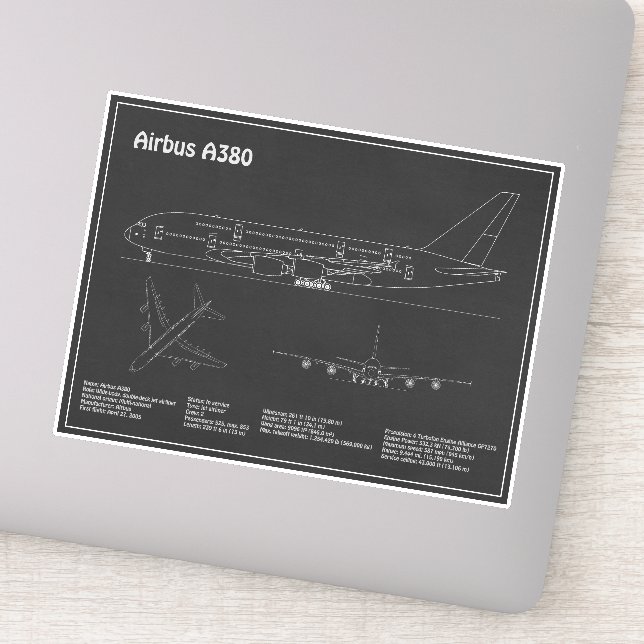 Sticker Airbus a380 - Plans de dessin de plan d'avion PD (Détail)