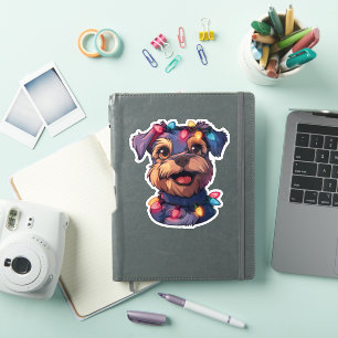 Sticker Airedale malicieux enveloppé de lumières de Noël