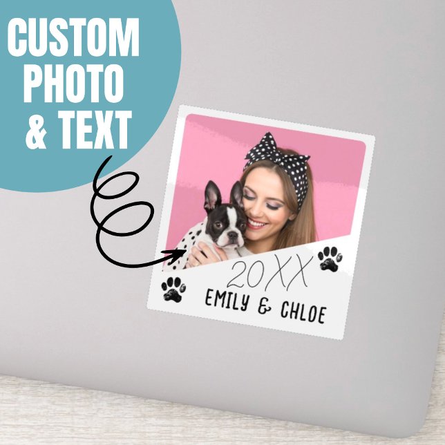 Sticker Ajouter Custom Pet Photo Nom et année mignonne Chi (Add Custom Pet Photo Name & Year Cute Dog Mom Gift Sticker.)