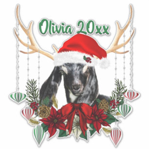 Sticker AJOUTER LE NOM - Beau Noël Nubian Chèvre Kid