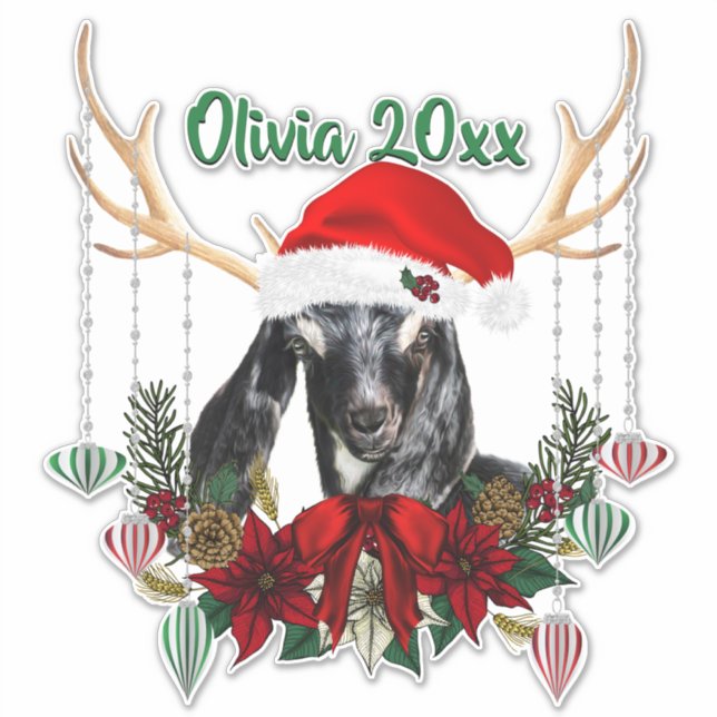 Sticker AJOUTER LE NOM - Beau Noël Nubian Chèvre Kid (Devant)