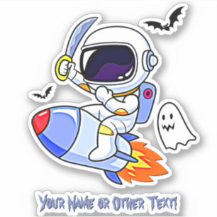 Sticker Ajouter Le Nom Cute Astronaut Riding Rocket Ghost