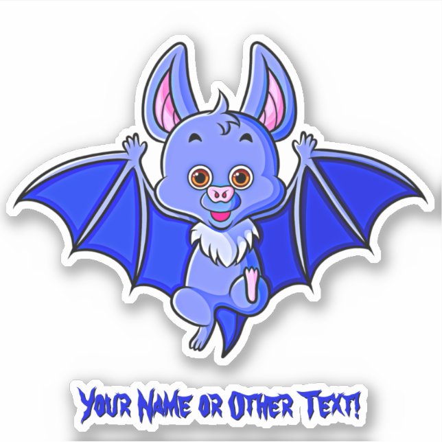 Sticker Ajouter Nom, Bat Bébé Bleu Cute avec ailes Volant (Devant)