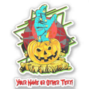 Sticker Ajouter Nom, Main de Zombie Citrouille Monstrueuse