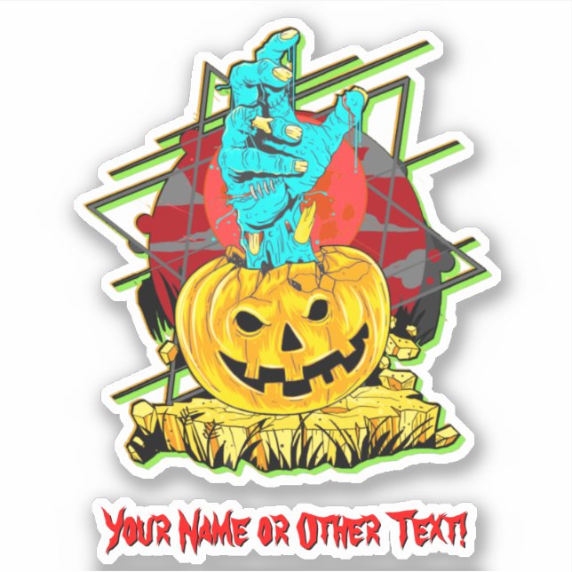Sticker Ajouter Nom, Main de Zombie Citrouille Monstrueuse (Devant)