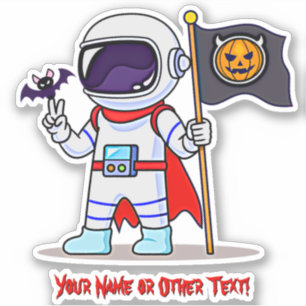 Sticker Ajouter un nom Cute Astronaut Citrouille Drapeau B
