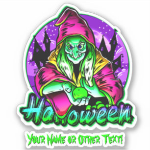 Sticker Ajouter un nom, Green Purple Witch Apple Ball