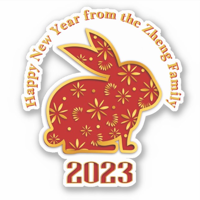 Sticker Ajouter un nom Joyeux Nouvel An Chinois 2023 Lapin (Devant)