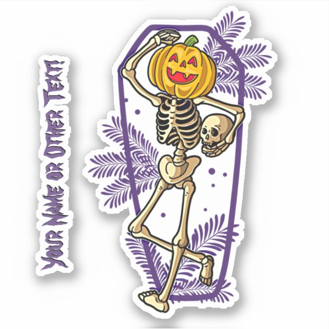 Sticker Ajouter un nom, mignon Citrouille Tête Skeleton Cr (Devant)