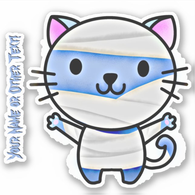 Sticker Ajouter un nom, mignonne Bleu Chat Kitten maman en (Devant)