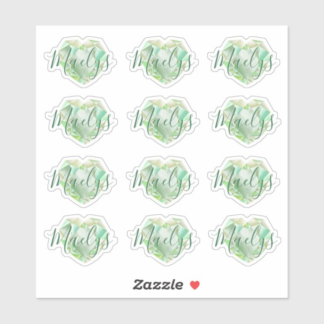 Sticker Ajouter un nom ou un monogramme Green Heart Diamon (Feuille)