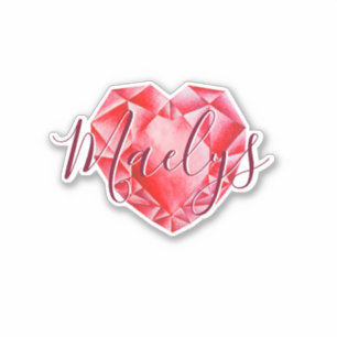 Sticker Ajouter un nom ou un monogramme Rouge Coeur Diamon