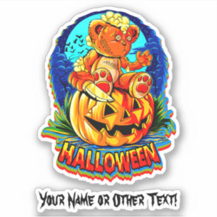 Sticker Ajouter un nom ours en peluche zombie citrouille c