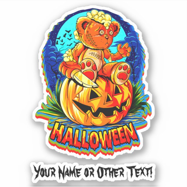 Sticker Ajouter un nom ours en peluche zombie citrouille c (Devant)