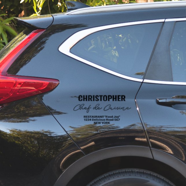 Sticker Ajouter un nom Restaurant Chef de Cuisine (Coté voiture)