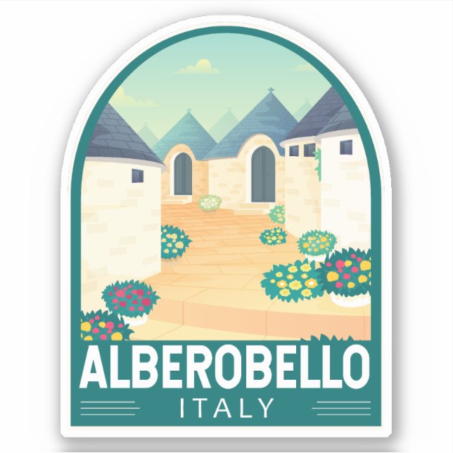 Sticker Alberobello Italie Travel Art Vintage (Devant)