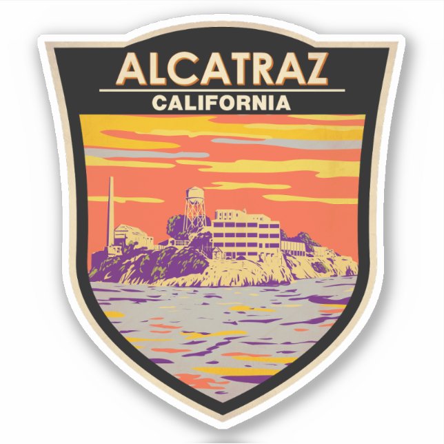 Sticker Alcatraz Island San Francisco Travel Art Vintage (Devant)