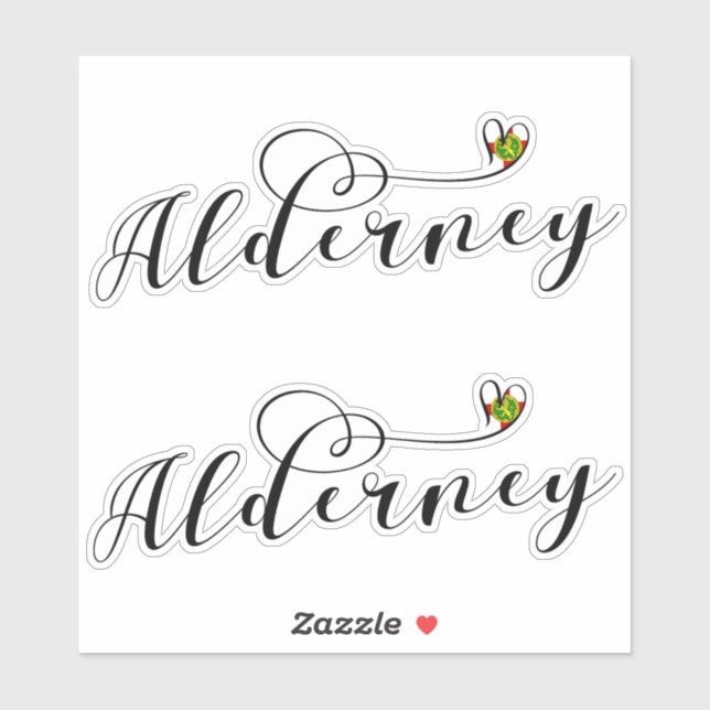 Sticker Alderney Drapeau Coeur, Îles Anglo-Normandes (Feuille)