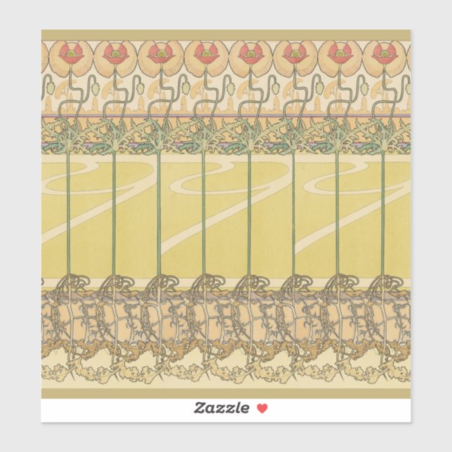 Sticker Alfonse Mucha Poppies Art Nouveau Floral Wallpaper (Feuille)