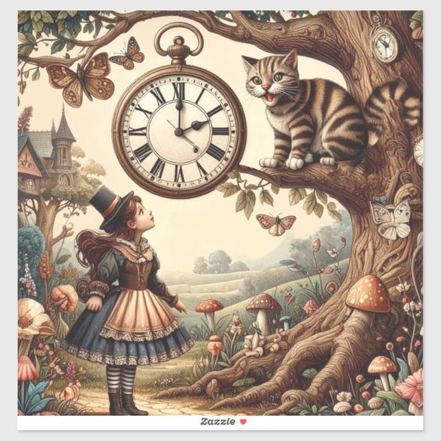Sticker Alice & Cheshire Cat: Whimsical Wonderland Fantasy (Feuille)
