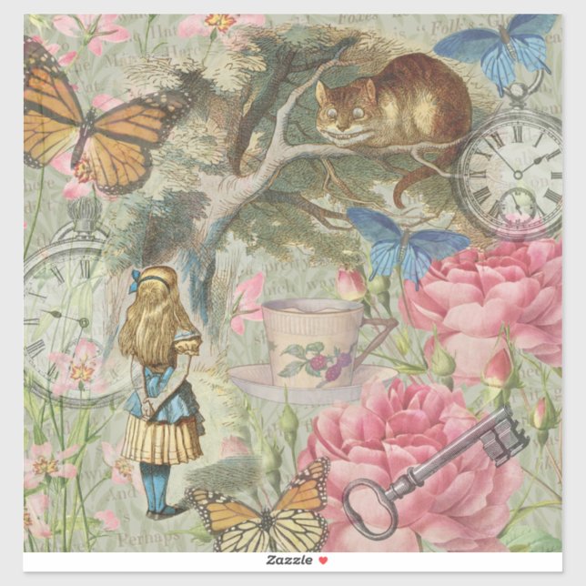 Sticker Alice Cheshire Chat Wonderland Tree Garden (Feuille)