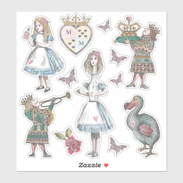Sticker Alice In Wonderland Vintage Histoire Caractères (Feuille)